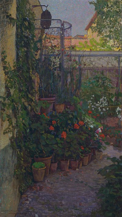 Het drieluik of tuin in bloei (zijpaneel) 1907 door Llewelyn Lloyd