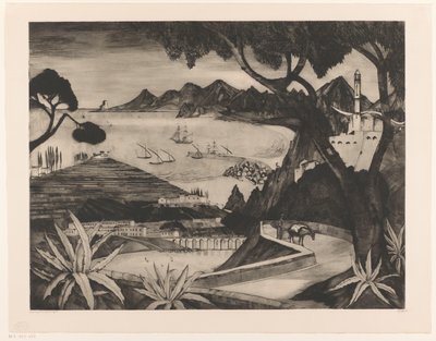 Berglandschap met baai op Corsica door Lodewijk Schelfhout (signed by artist)