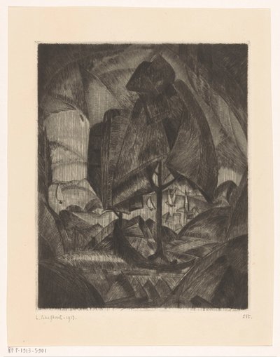 Boom in een heuvellandschap met meer door Lodewijk Schelfhout (signed by artist)