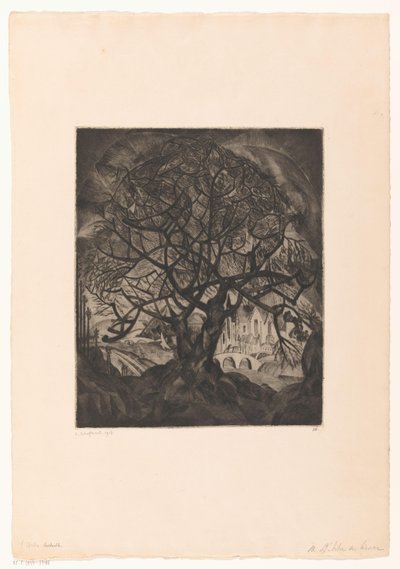Boom met kale takken door Lodewijk Schelfhout (signed by artist)