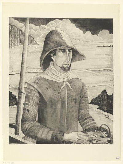 Bretonse visser door Lodewijk Schelfhout (signed by artist)