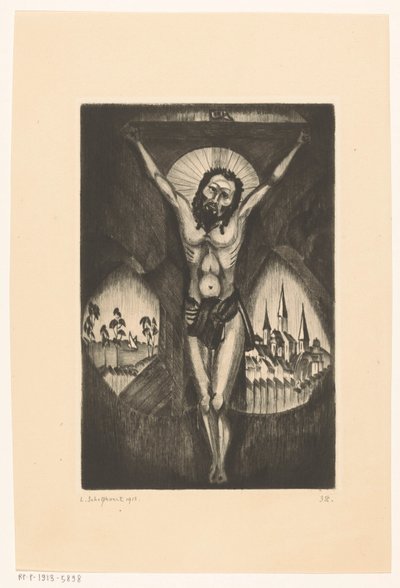 Christus aan het kruis door Lodewijk Schelfhout (signed by artist)