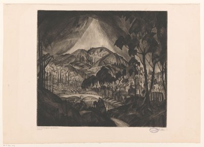Heuvellandschap met industrie door Lodewijk Schelfhout (signed by artist)