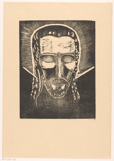 Hoofd van Christus met aureool door Lodewijk Schelfhout (signed by artist)