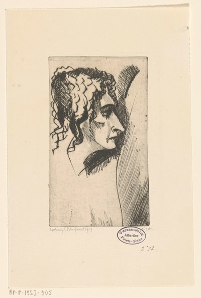 Hoofd van een vrouw door Lodewijk Schelfhout (signed by artist)