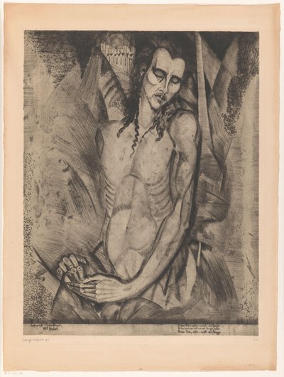 Naakte man met gesloten ogen door Lodewijk Schelfhout (signed by artist)