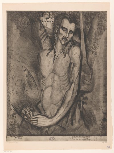 Naakte man met gesloten ogen door Lodewijk Schelfhout (signed by artist)