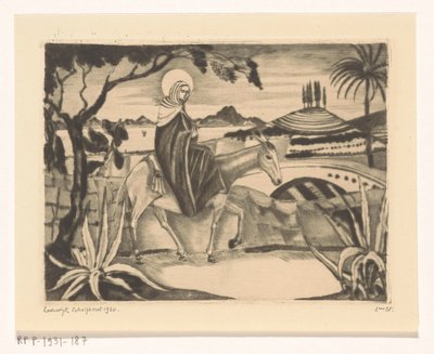 Vlucht naar Egypte door Lodewijk Schelfhout (signed by artist)