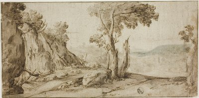 Rotsen en bomen aan de rand van de heuvel door Lodewijk de Vadder