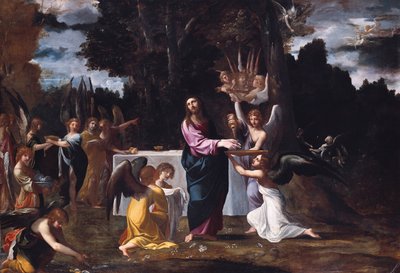 Christus in de wildernis, bediend door engelen, ca. 1608 door Lodovico Carracci