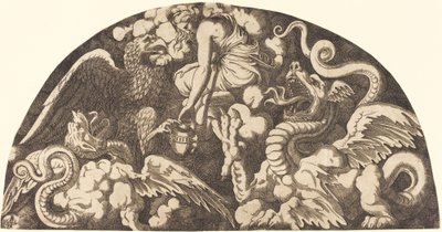 Jupiter brengt water van de Styx naar Psyche door Léon Davent after Giulio Romano