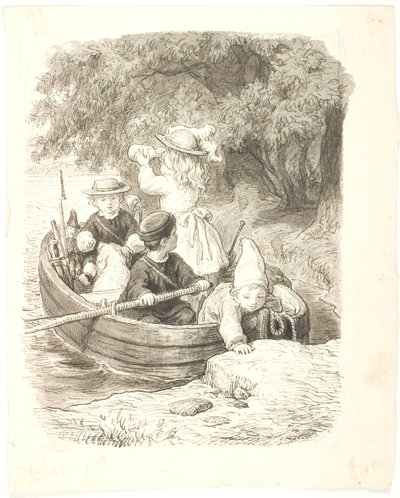 De vier kinderen in een boot door Lorenz Frølich