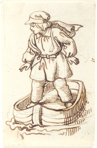 Staande jongen in een boot door Lorenz Frølich