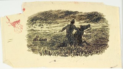 Twee ruiters die uit de zee rijden door Lorenz Frølich