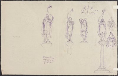 Vier lurspelers, een kruispunt en hoofden van lurspelers door Lorenz Frølich