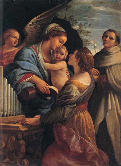 Italiaans: Madonna met kind en de heiligen Cecily en Albert Madonna met het kind, de heilige Cecily en de heilige Albert door Lorenzo Garbieri