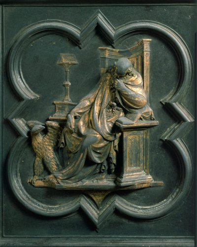 Noordpoort (genoemd Poort van het Kruis, in het noorden), buitendetail: Sint Johannes Evangelist door Lorenzo Ghiberti