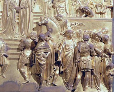 De ontmoeting van koning Salomo en de koningin van Sheba, detail (na restauratie) door Lorenzo Ghiberti