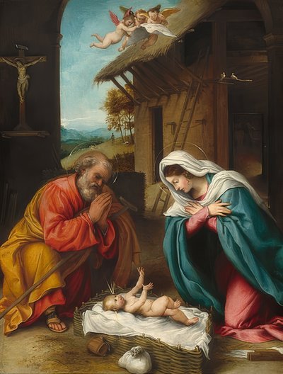 Geboorte van Christus. 1523 door Lorenzo Lotto