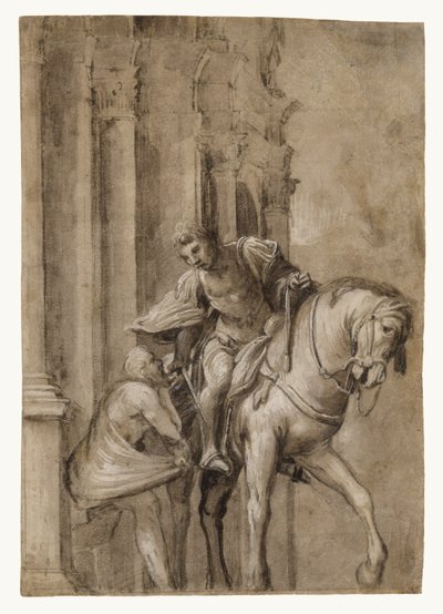 Sint Maarten deelt zijn mantel met een bedelaar door Lorenzo Lotto