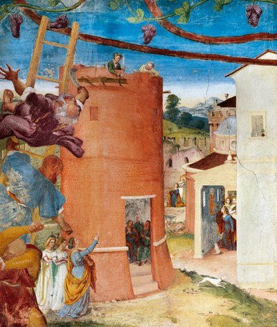 Heilige Barbara in toren, (detail) door Lorenzo Lotto