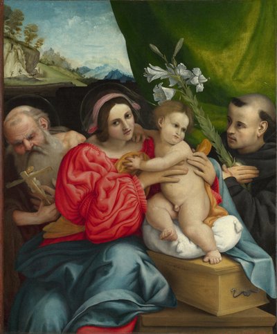 De Maagd en Kind met heiligen Jerome en Nicolaas van Tolentino door Lorenzo Lotto