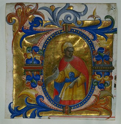 Initiaal D[eus in loco] met een profeet uitgesneden uit een Graduale, 1409-10 door Lorenzo Monaco