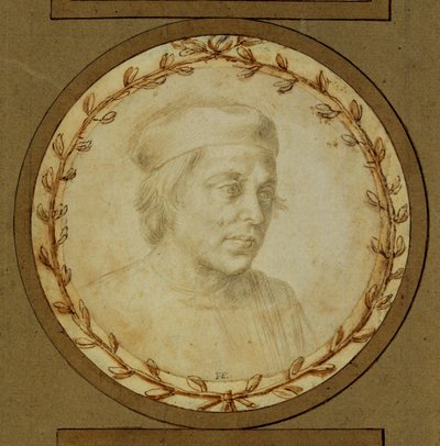 Borstbeeld van een man met keppel ... door Lorenzo di Credi