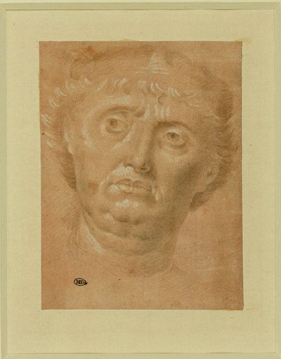 Portret van een man, vol gezicht, ogen naar links gedraaid ... door Lorenzo di Credi