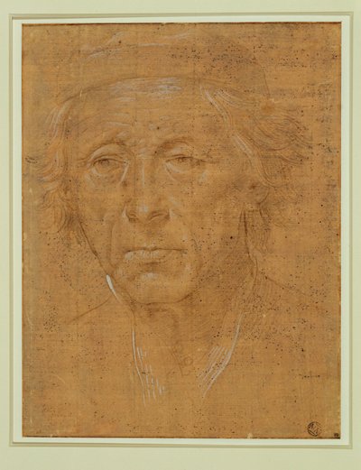 Portret van een oude man, gezicht, met pet ... door Lorenzo di Credi
