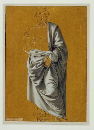 Studie van draperie voor de figuur van Sint Bartholomeus ... door Lorenzo di Credi