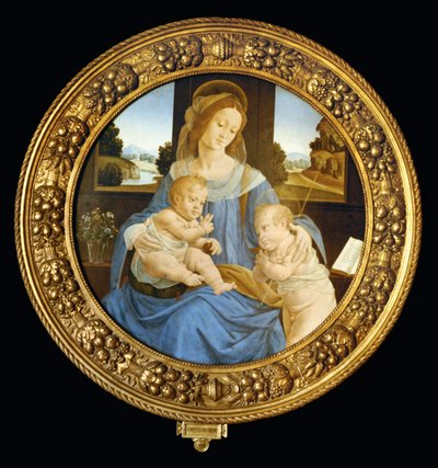 Tondo met Madonna, kindje Jezus en Johannes de Doper door Lorenzo di Credi