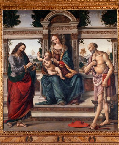 Maagd met kind en twee heiligen, Sint Matteüs en Sint Hiëronymus door Lorenzo di Credi