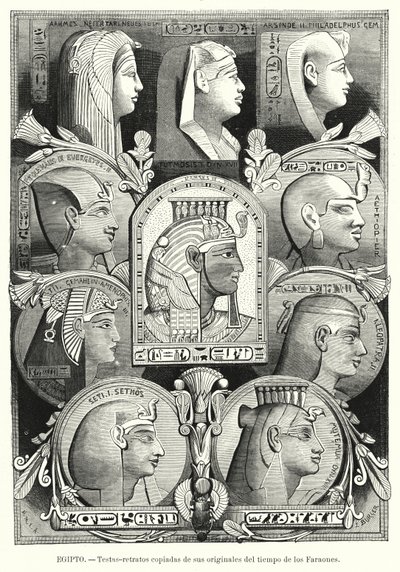 Oude Egyptische portretkoppen (litho) door Lothar Michael Burger