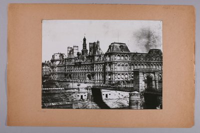 Gevel van het voormalige stadhuis, aan het begin van de Arcole-brug. Rond 1860. 4e arrondissement, Parijs. door Louis-Rémy Robert