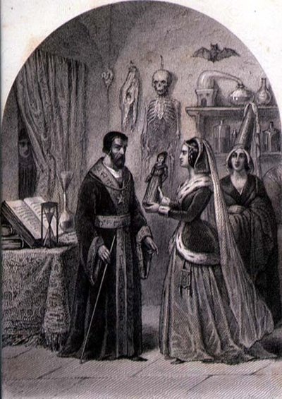 Een Cliënt Bezoekt een Tovenaar, gegraveerd door Philibert Langlois (fl.c.1834-9) door Louis (after) Marckl