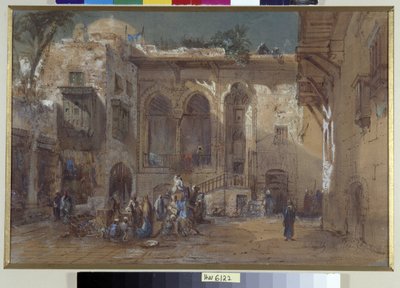 Een levendig plein in Caïro, Egypte door Louis Amable Crapelet