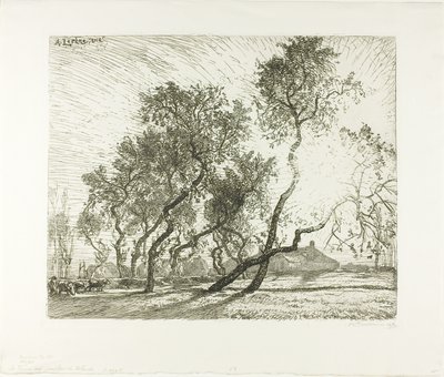 Boerderij met Nederlandse populieren door Louis Auguste Lepère