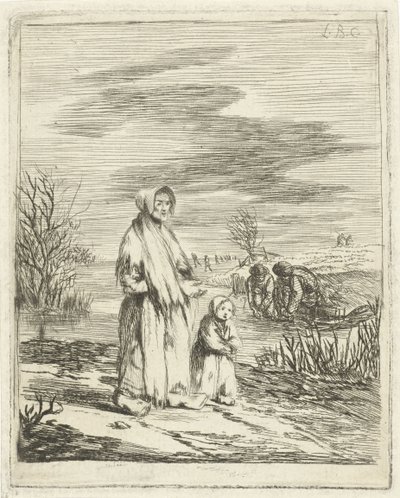 Bedelaarster met kind bij een sloot door Louis Bernard Coclers