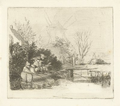 Hengelaars bij een rivier door Louis Bernard Coclers
