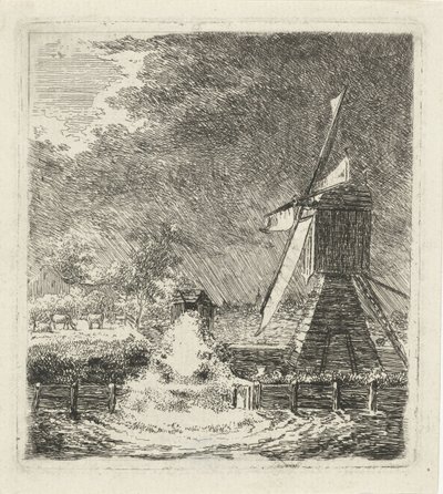 Molen in een polderlandschap door Louis Bernard Coclers