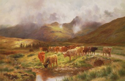 Een Schotse kudde in Strathfillan, Perthshire door Louis Bosworth Hurt