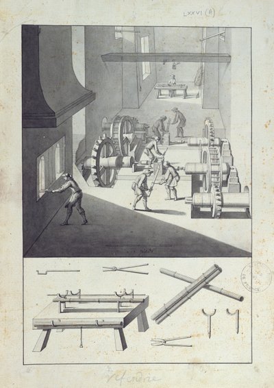 Fabricage van kanonnen, tekening voor de 