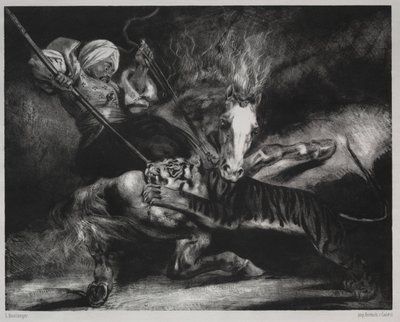 Een aanval door een tijger door Louis Candide Boulanger