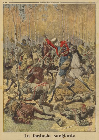 Algerijnse goumiers van het Franse leger verslaan een grotere groep Duitse cavalerie, Eerste Wereldoorlog door Louis Charles (after) Bombled