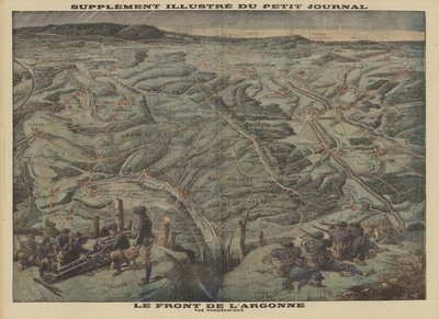Panoramisch uitzicht op het Argonnebos, Westfront, Eerste Wereldoorlog door Louis Charles (after) Bombled