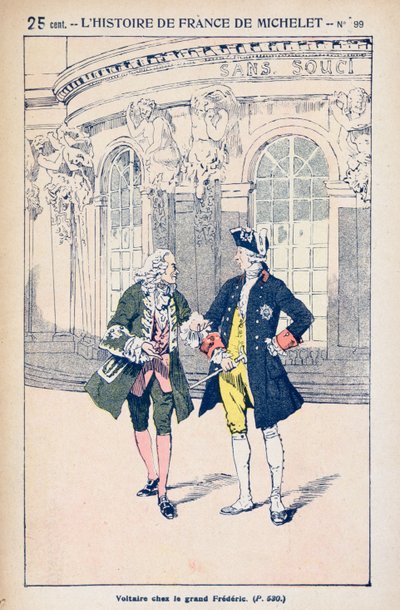 Francois Voltaire (1694-1778) met Koning Frederik II van Pruisen (1712-86) in Sanssouci bij Potsdam, uit 
