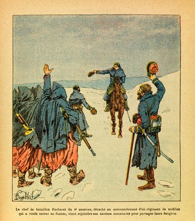 Het Oostelijke Leger van Eugene Sergeant, bekend als Grenest, geïllustreerd door Louis Bombled (1862-1927) (Frans-Duitse Oorlog; campagne van 1870-1871): De leider van de Barberet-bataljons van de 4e Zouaven, detacheringen om een regiment van mobiele troep door Louis Charles Bombled