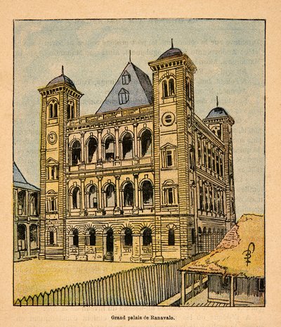De oorlog in Madagaskar-Anekdotische geschiedenis van de Franse expedities van 1885-1895 door Henri Galli, geïllustreerd door Louis Bombled: Het Grote Paleis van koningin Ranavalona III in Tananarive door Louis Charles Bombled