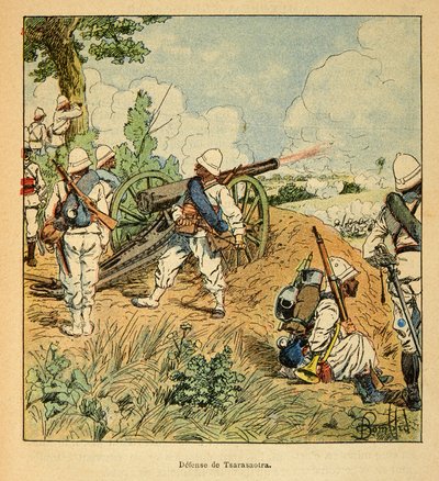 De oorlog in Madagaskar-Anekdotische geschiedenis van de Franse expedities van 1885-1895 door Henri Galli dit Galllichet (1854-1922), geïllustreerd door Louis Bombled (1862-1927): Verdediging van Tsarasaotra in 1895, Privécollectie door Louis Charles Bombled